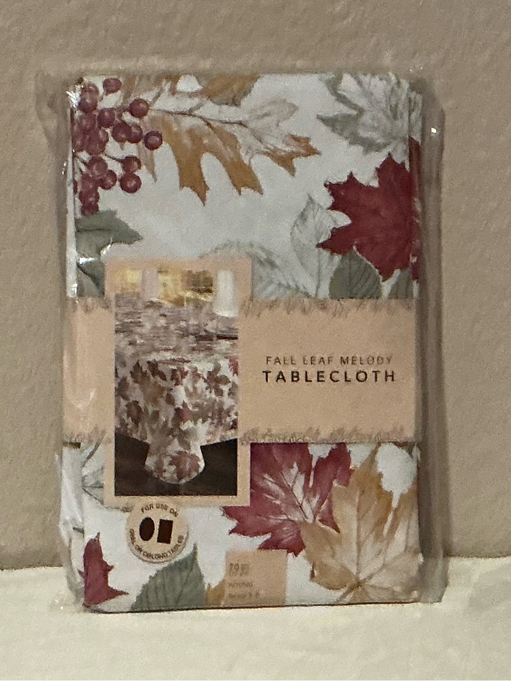 Fall Leaf Melody PEVA Tablecloth - White with Autumn Leaf Print